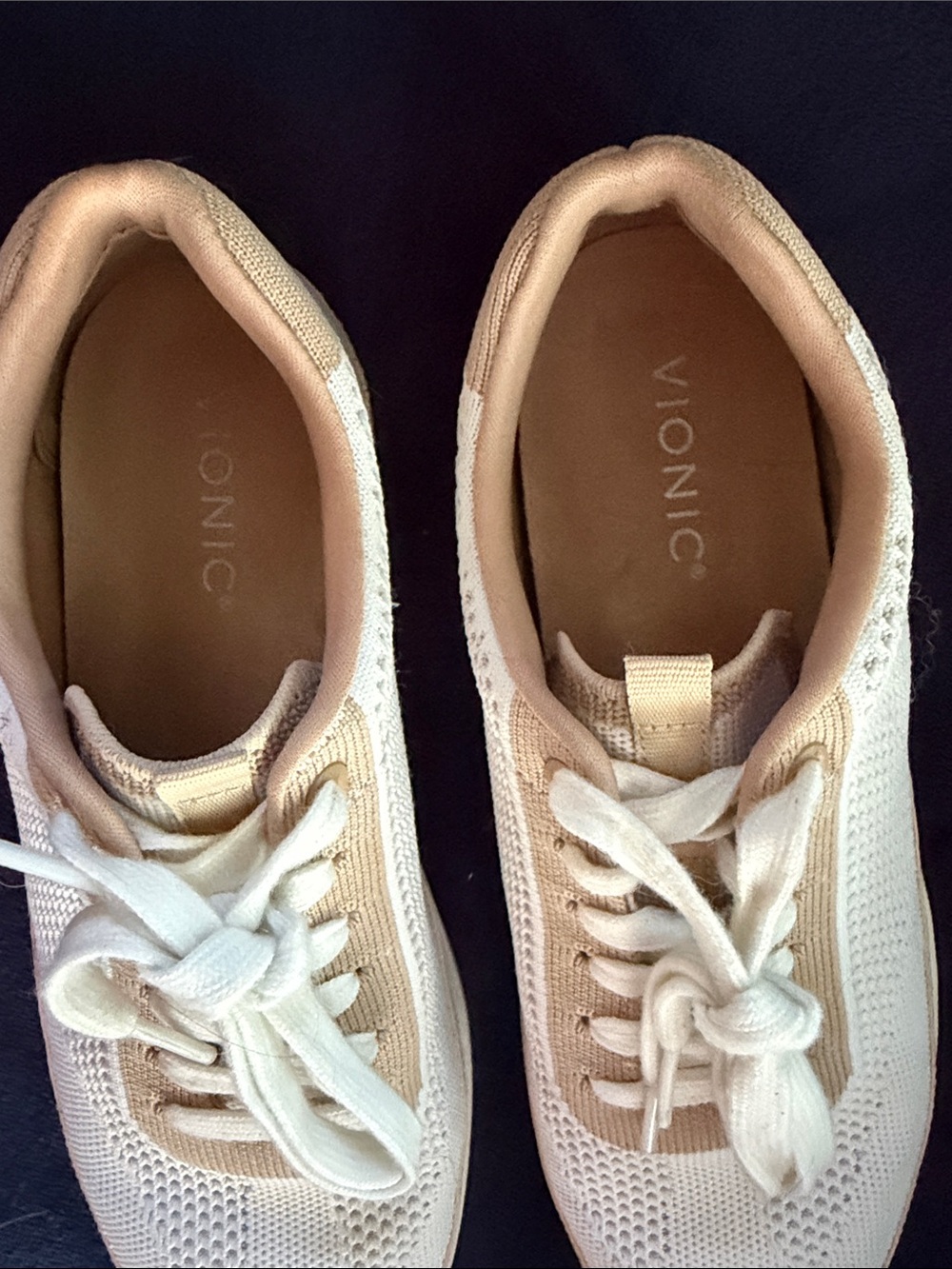 Vionic Women's Knit Lace-Up Sneakers in White and Tan - Picture 2 of 7